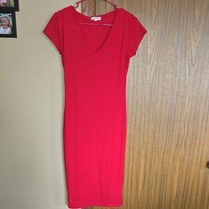 Chic Scarlet V-Neck Midi Dress